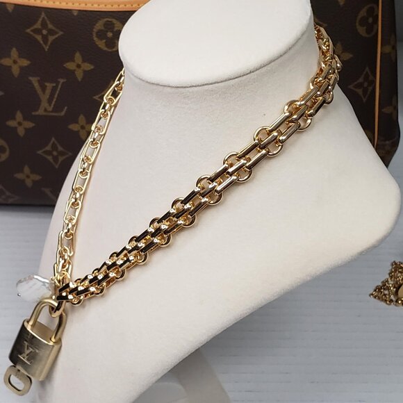 Authentic Louis Vuitton Lock & Key w/ Unbranded Stainless Steel Chain Necklace - Picture 15 of 16